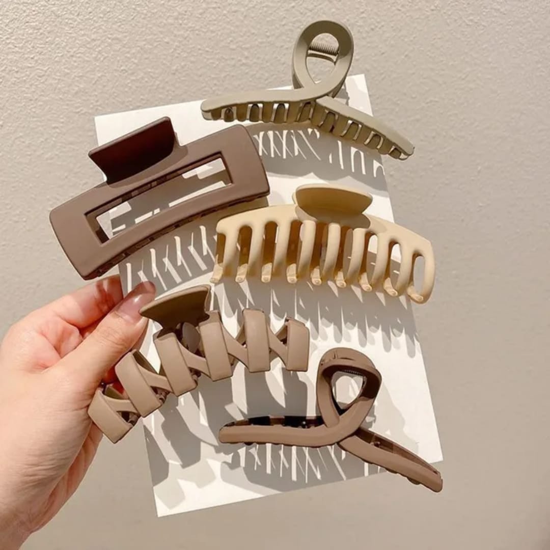Aesthetic Hair Claw Clips Set – Mocha & Cream (Pack of 5)