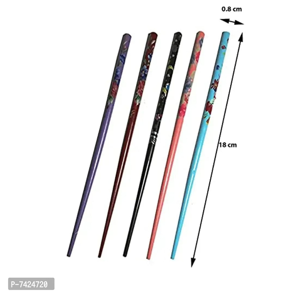 Floral Printed Hair Stick Bun Pin - Combo Set of 6 Colours