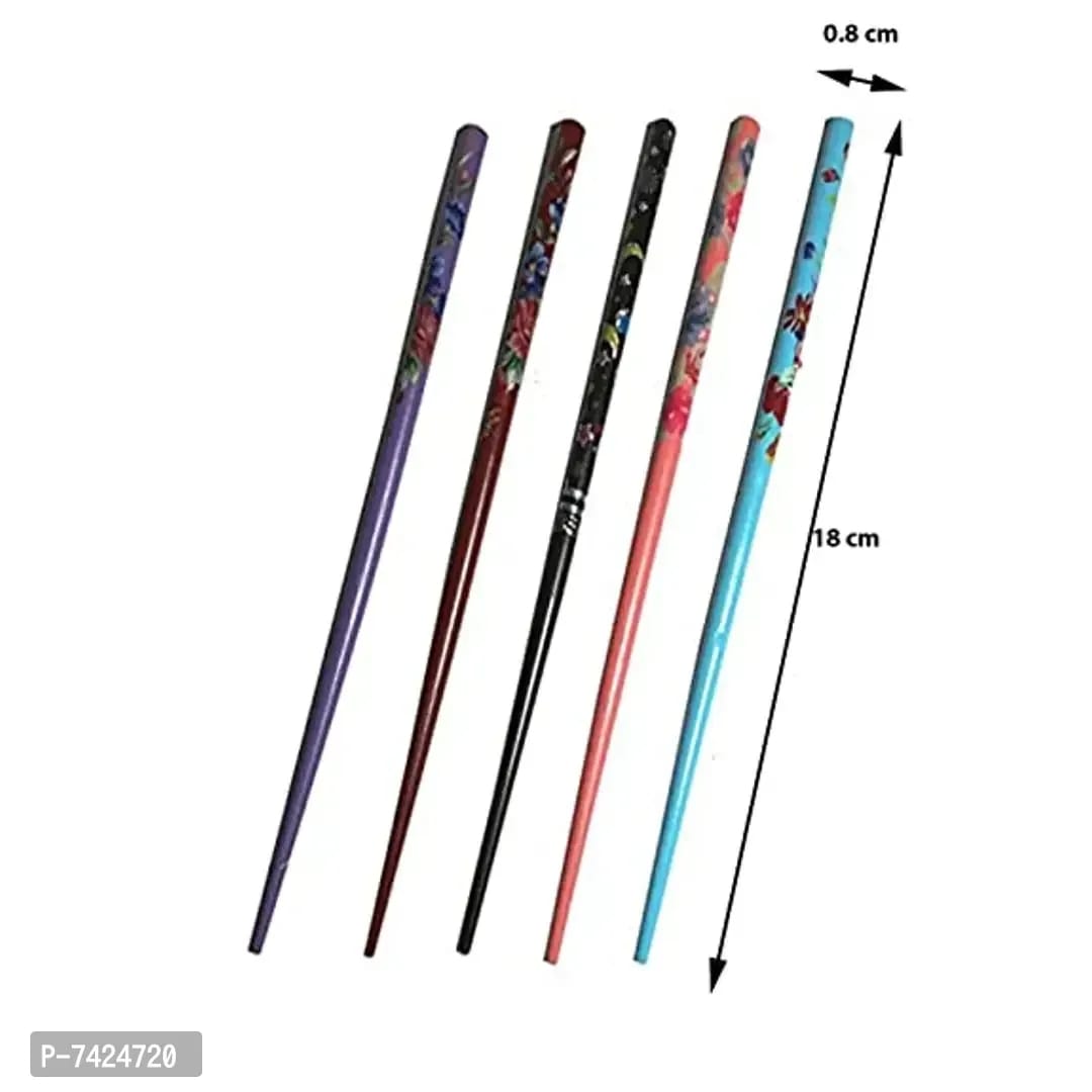 Floral Printed Hair Stick Bun Pin - Combo Set of 6 Colours