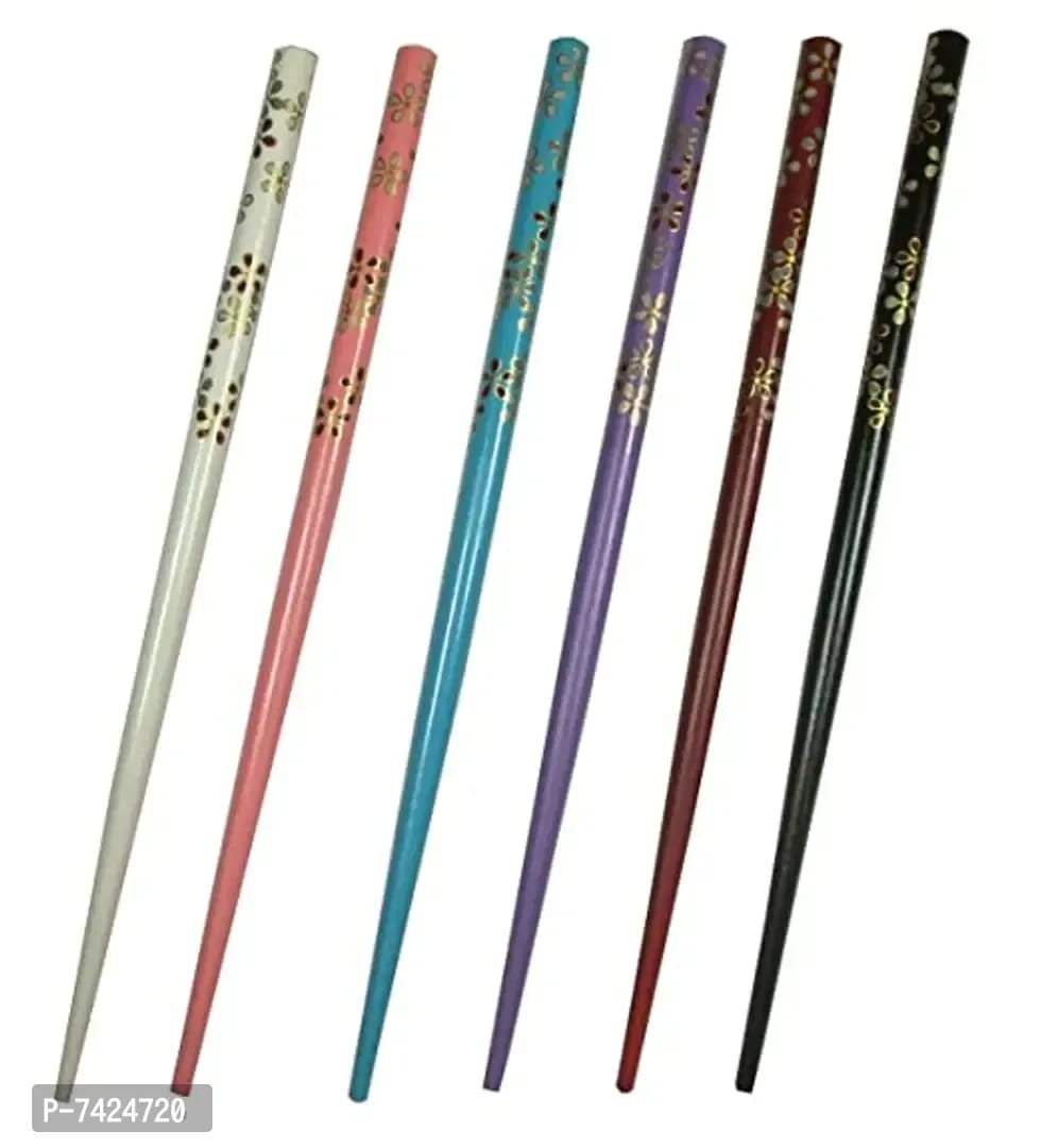 Floral Printed Hair Stick Bun Pin - Combo Set of 6 Colours