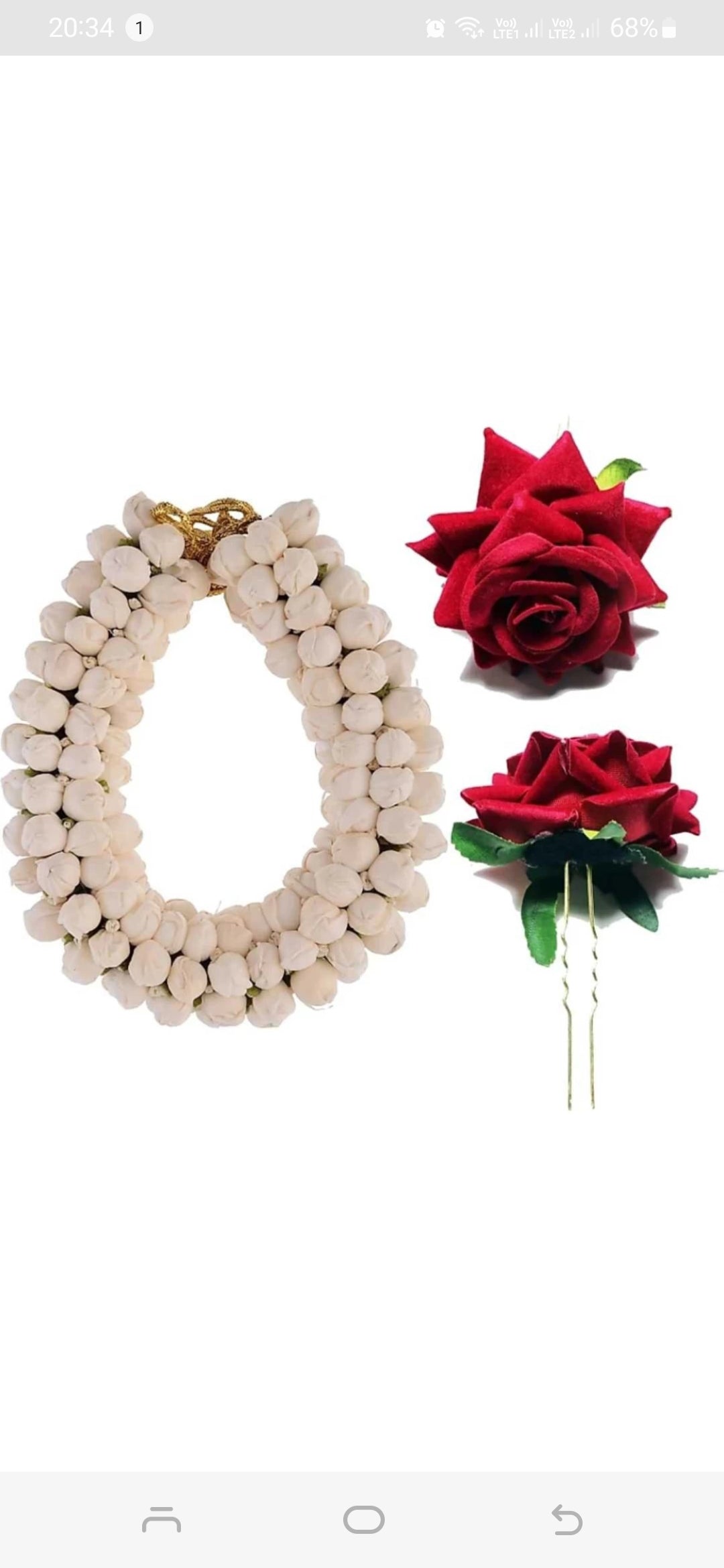 Mogra Bead Necklace with Red Rose Hair Pin - Bridal Combo Set